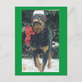 Postal navidades felices rottweiler con sombrero de santa