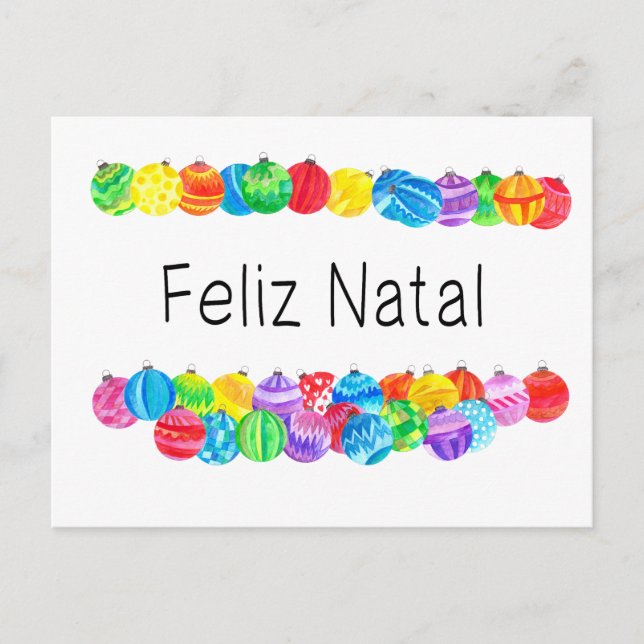 Postal Navidades Feliz Natal en portugués, acuarela (Anverso)