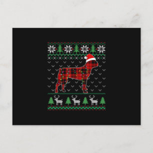 Postal Navidades feos de perro con seda roja iluminan el