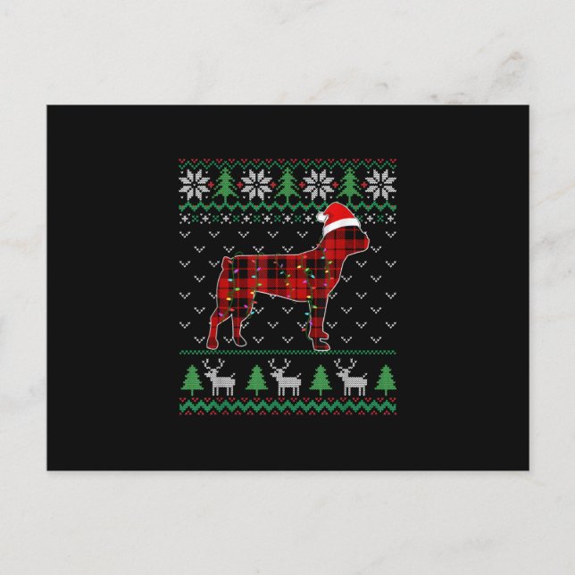 Postal Navidades feos de perro con seda roja iluminan el  (Anverso)