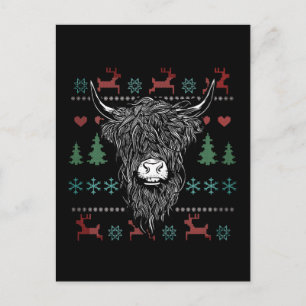 Postal Navidades feos en la vaca Highland