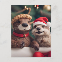 Postal Navidades festivos adorables Otters