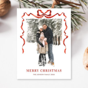 Postal Navidades festivos Boho Red Bow Ribbon 2 Foto