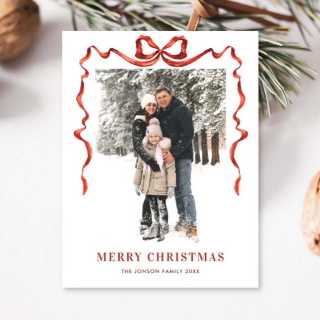 Postal Navidades festivos Boho Red Bow Ribbon 2 Foto (Subido por el creador)