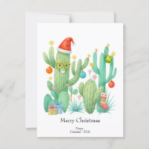 Postal Navidades festivos Cactus con Santa Hat y Ornament