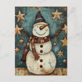 Postal Navidades festivos saludan con hombre de nieve