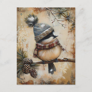 Postal Navidades festivos saludando con pájaro lindo