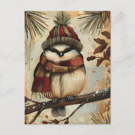 Postal Navidades festivos saludando con pájaro lindo