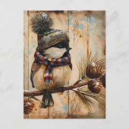 Postal Navidades festivos saludando con pájaro lindo