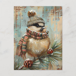 Postal Navidades festivos saludando con pájaro lindo