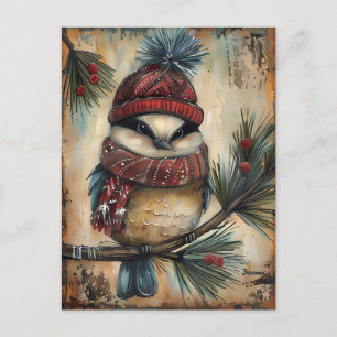 Postal Navidades festivos saludando con pájaro lindo