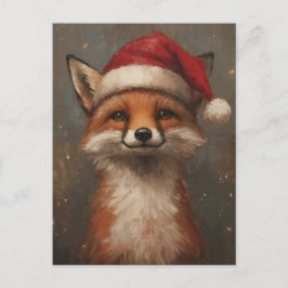 Postal Navidades festivos y burdos Fox en Santa Hat