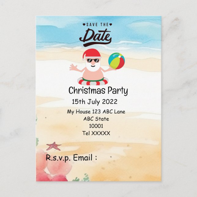 Postal Navidades fiesta con SANTA CLAUS Guardar fecha (Anverso)