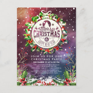 Postal Navidades Fiesta de Año Nuevo Holly Wreath Nieve