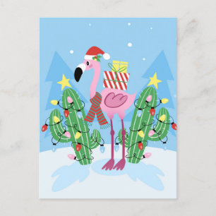 Postal Navidades Flamingo con Cactus