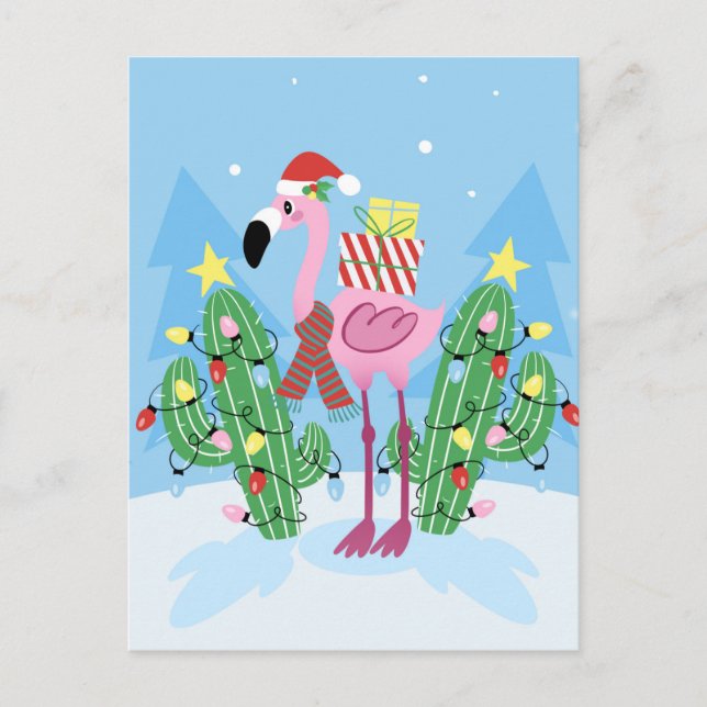 Postal Navidades Flamingo con Cactus (Anverso)