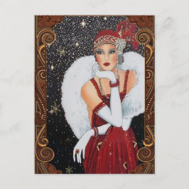 Postal Navidades Flapper Chica Cielo Nocturno Estrella
