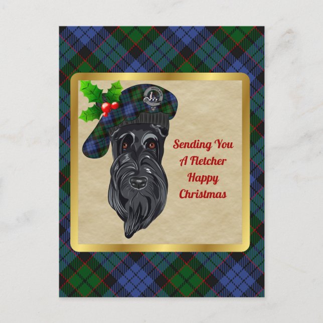 Postal Navidades Fletcher Clan Badge & Tartan (Anverso)