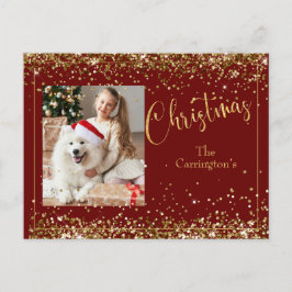 Postal Navidades Foto Purpurina de oro Script Holiday
