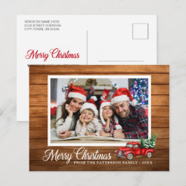 Postal Navidades Fotografía Camión Rojo Estilo Madera Rús