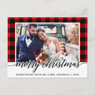 Postal Navidades fotográficos de Boda de Red Plaid