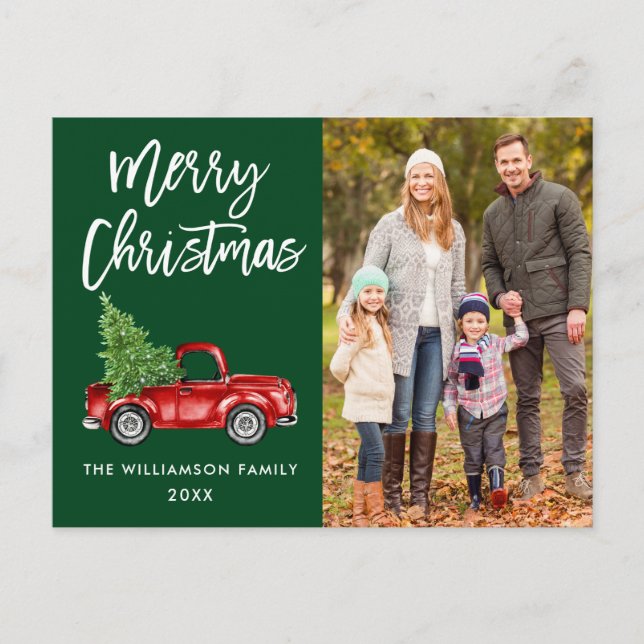 Postal Navidades fotográficos de camionetas de estilo vin (Anverso)