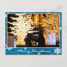 Postal Navidades fotográficos de la nieve brillante azul