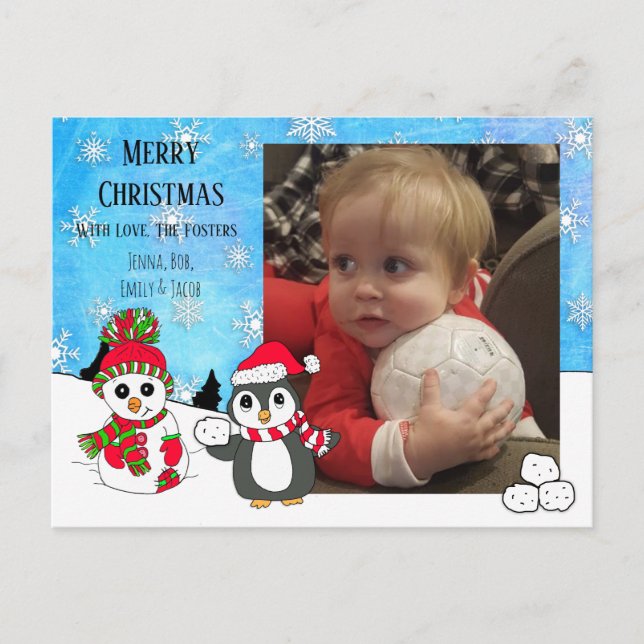 Postal Navidades fotográficos personalizados Penguin y Sn (Anverso)