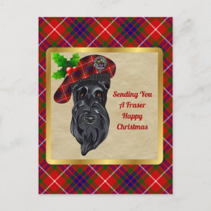 Postal Navidades Fraser Clan Badge & Tartan