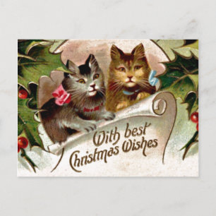 Postal Navidades Gatitos, ilustracion vintage,