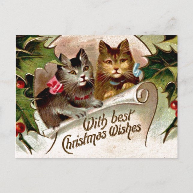 Postal Navidades Gatitos, ilustracion vintage, (Anverso)