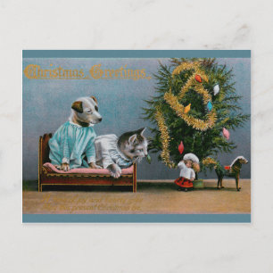 Postal NAVIDADES gato y perro