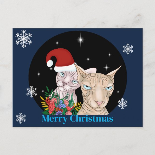 Postal Navidades Gatos bajo el cielo estrellado (Anverso)