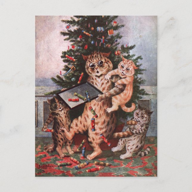 Postal Navidades gatos de Louis Wain (Anverso)