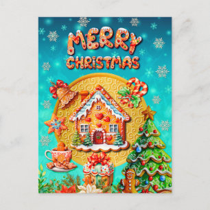 Postal Navidades Gingerbread Candy House y Año Nuevo