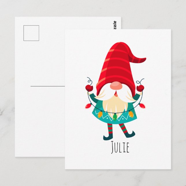 Postal Navidades Gnome portando Navidades Luces (Anverso / Reverso)