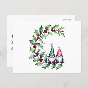 Postal Navidades Gnomes En Holly Berry Twig
