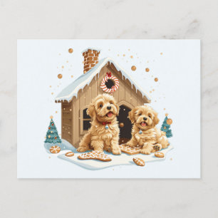 Postal Navidades Golden Retriever Dogs Gingerbread House