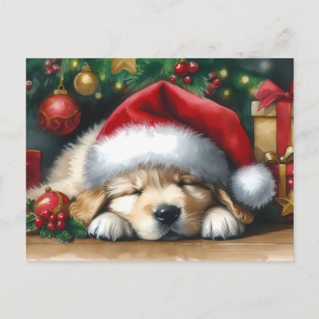 Postal Navidades Golden Retriever Puppy (Anverso)