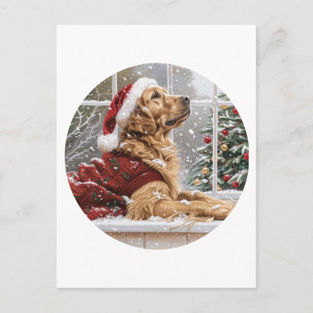 Postal Navidades Golden Retriever Santa Dog (Anverso)