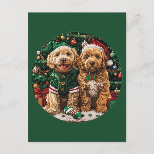 Postal Navidades Goldendoodle Puppy Dogs (Anverso)