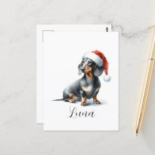 Postal Navidades Gorra de perro de Dachshund negro