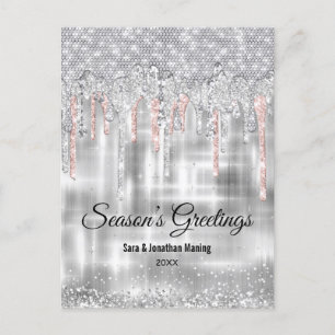 Postal Navidades goteo de purpurinas rosa de oro de plata