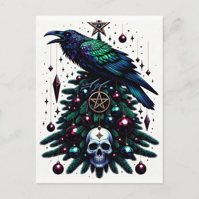 Postal Navidades góticos/Yule Raven y Pentagram (Anverso)