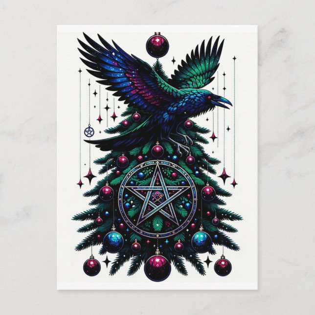 Postal Navidades góticos/Yule Raven y Pentagram (Anverso)