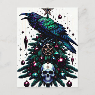Postal Navidades góticos/Yule Raven y Pentagram Skull
