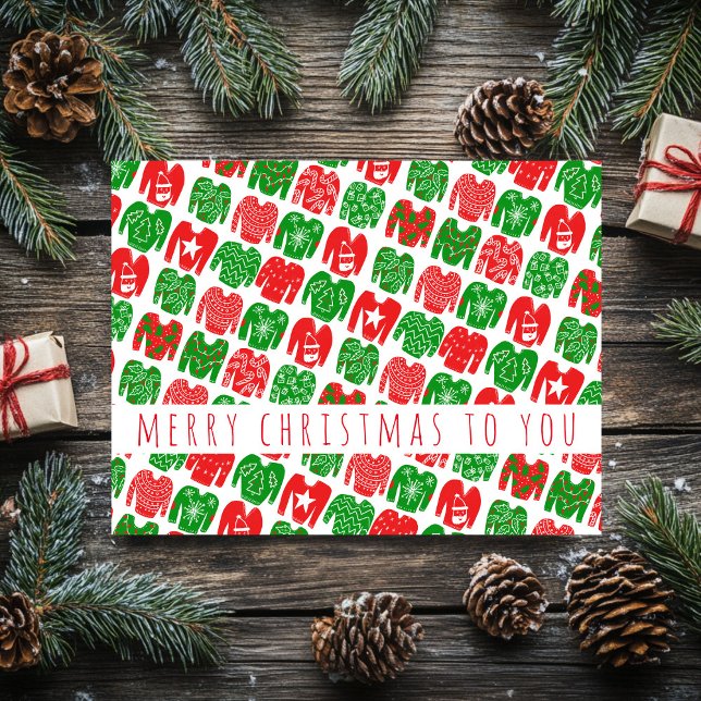 Postal Navidades graciosos suéteres PERSONALIZADO de patr (Fun Ugly Christmas Sweaters Holiday Pattern CUSTOM Postcard
)