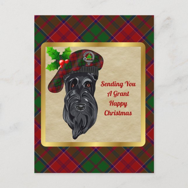 Postal Navidades Grant Clan Badge & Tartan (Anverso)