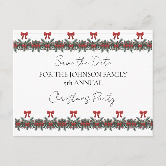 Postal Navidades Green Garland Red Rows Gold Accent (Anverso)