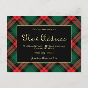 Postal Navidades Green Plaid New Address Holiday Move